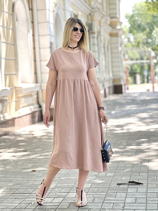 Летнее платье миди свободного кроя Ordinary батал 50-52, Капучино Киев - изображение 7