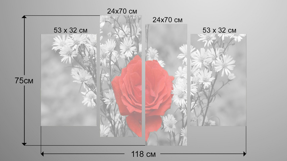 Модульная картина Цветы Роза Art-105_4 Киев - изображение 3
