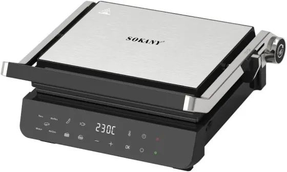 Електричний гриль SK-08079 з антипригарним покриттям, термостат, відкриття кришки 90°/180°, зручний Одеса