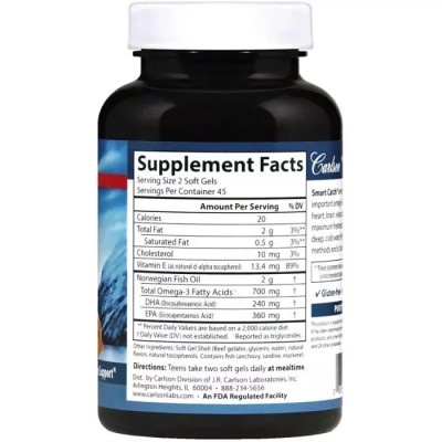Жирные кислоты Carlson Омега-3 для Подростков, Teens Smart Catch, 90 желатиновых к (CL1611) Винница - изображение 2