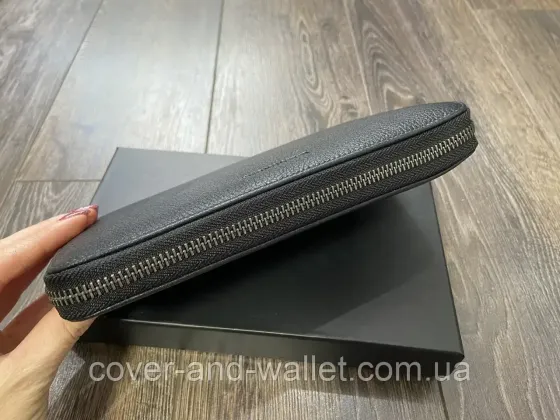 Большой кожаный мужской кошелек черного цвета на молнии Helen Verde 5901 Киев