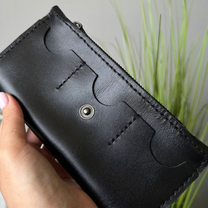Жіночий гаманець чорний зі шкіри Флоренція ручної роботи, стильний клатч для дівчиниMasterSem Київ - фото 3