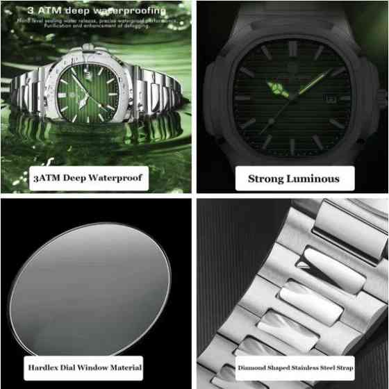 Мужские наручные часы Poedagar Great Limited (Серебристые с зеленым) Киев