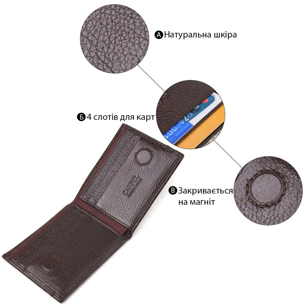 Надежный зажим из натуральной зернистой кожи CANPELLINI 21517 Коричневый Киев - изображение 7