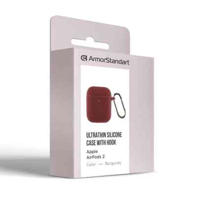 Чохол для навушників Armorstandart Ultrathin Silicone Case With Hook для Apple AirPods 2 Burgundy (ARM59680) Вінниця