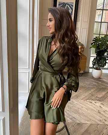 Женское вечернее романтичное мини платье шелк Хаки Одесса