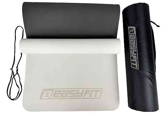 Килимок для йоги та фітнеса EasyFit TPE+TC 6мм двошаровий + Чохол сірий з чорним Коломия