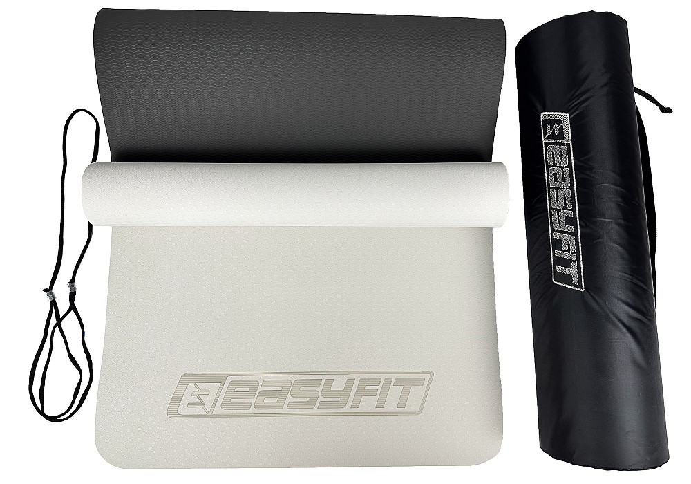 Килимок для йоги та фітнеса EasyFit TPE+TC 6мм двошаровий + Чохол сірий з чорним Коломия - фото 5
