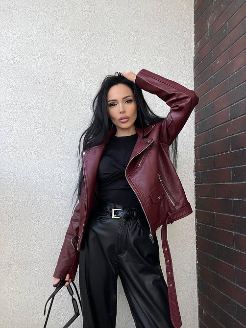Женская куртка-косуха из эко-кожи Бордовый S Харьков - изображение 4