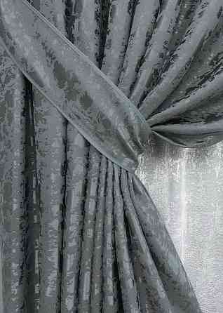 Комплект штор VR-Textil Льон Мармур 100х270 2шт і Тюль 300х270 1262ш-1400т Графітовий з білим 71-132/1 Київ