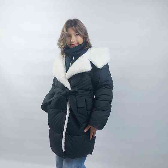 Детская черная зимняя куртка пальто на девочку подростка 164 Николаев