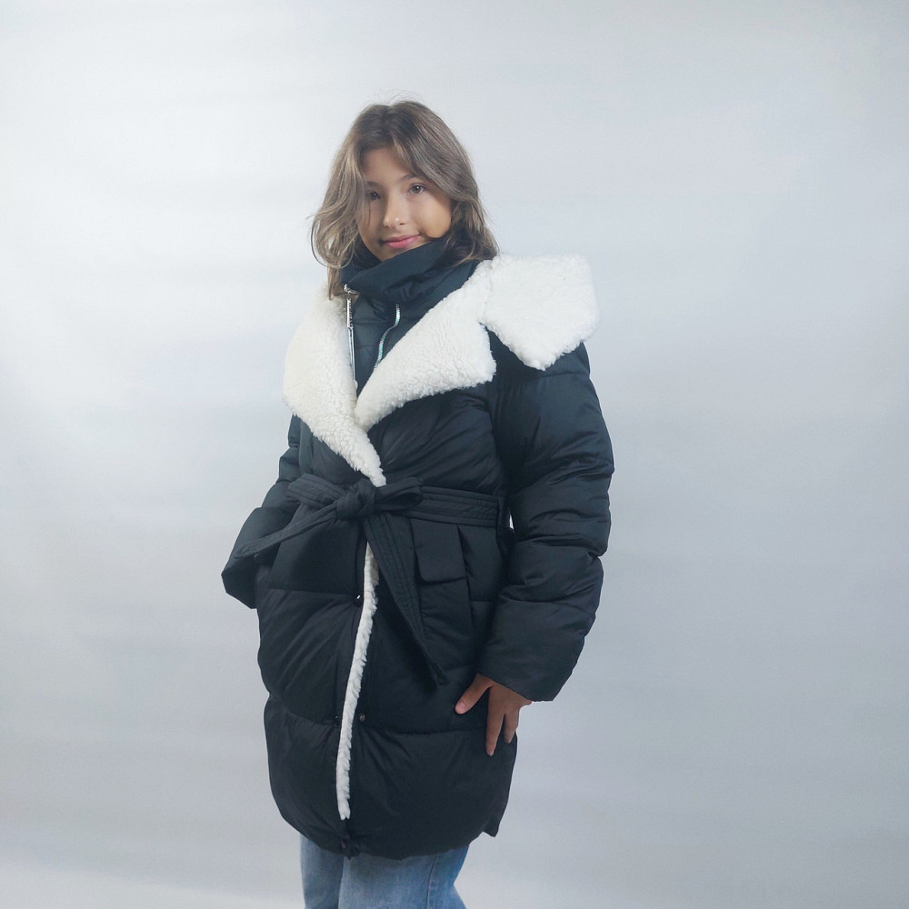 Детская черная зимняя куртка пальто на девочку подростка 164 Николаев - изображение 5