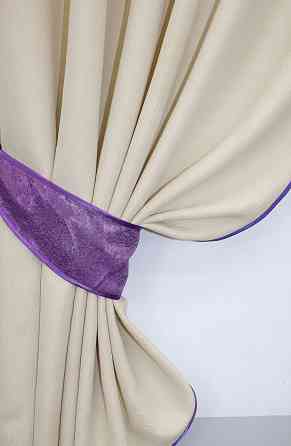 Кухонные шторы VR-Textil № 073к с ламбрекеном и подхватами молочный с фиолетовым 270х160 см (50-937) Киев