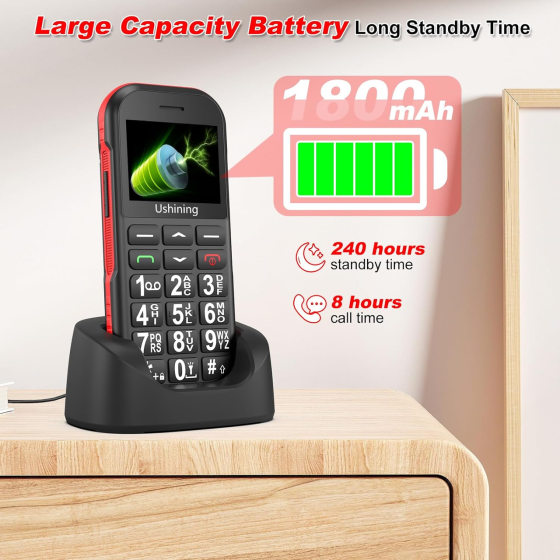 Мобильный телефон для пожилых людей You T190 Black: 4G VoLTE, большие кнопки, SOS, аккумулятор 1800 мАч, док-станция USB-C Киев