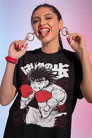 Футболка для мальчика аниме Хаджиме Но Іппо Камогава оверсайз (рост от 165 до 180 ) Черний AnimeJ0561m Днепр