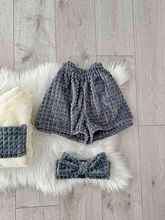 Женская уютная теплая пижама: кофта и шорты + повязка на голову из турецкой махры Серый, 46/48 Одесса