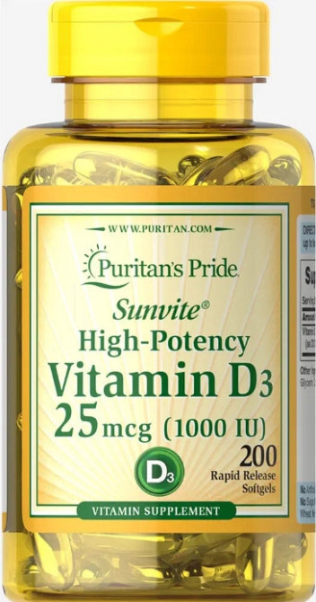 Вітамін Д3 (холекальциферол) Puritan's Pride Vitamin D3 1000 МЕ 200 капс Київ - фото 1