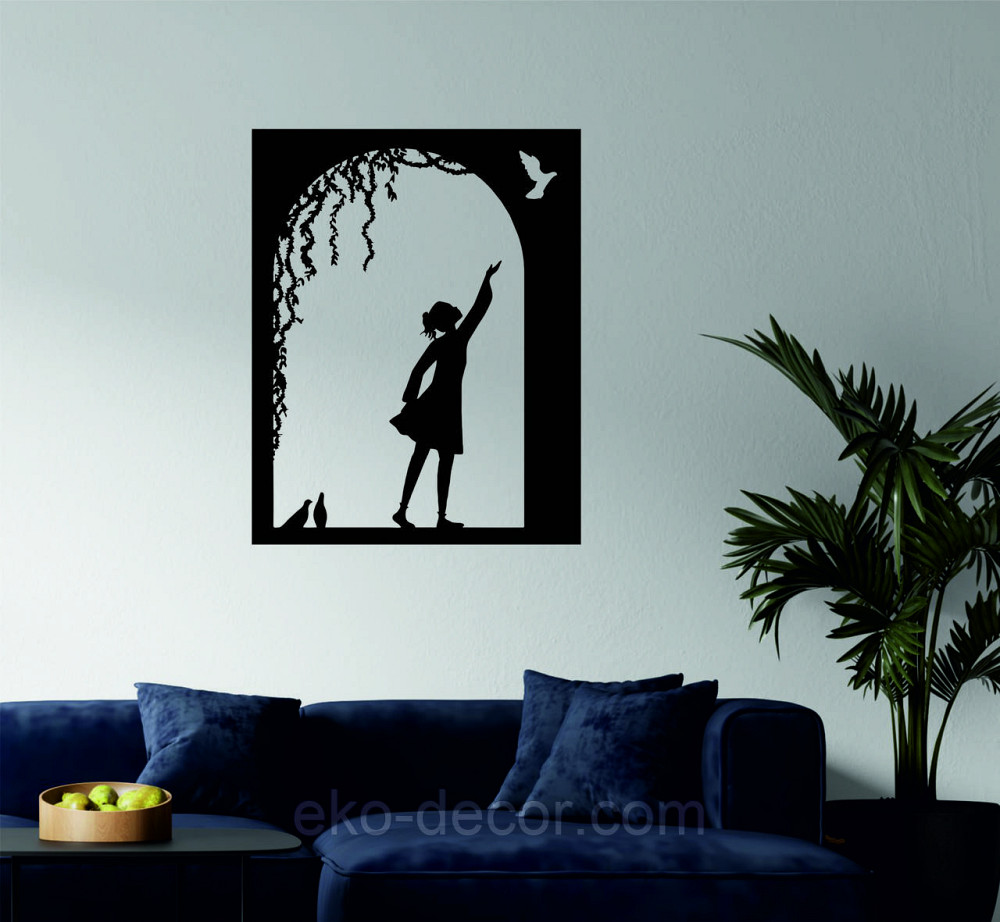 Декоративное настенное Панно «Девочка и голубь» Декор на стену 110*86 см, Черный Киев - изображение 3