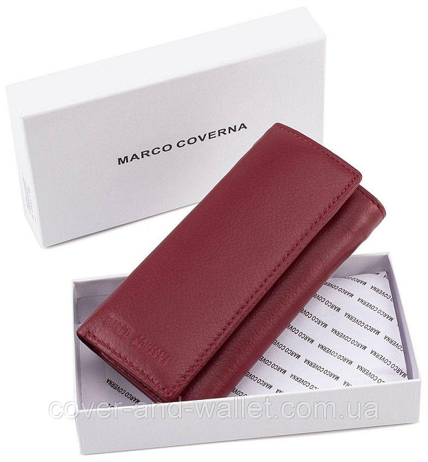 Бордовая кожаная ключница кошелек с карабинами под каждый ключ Marco Coverna Киев - изображение 6