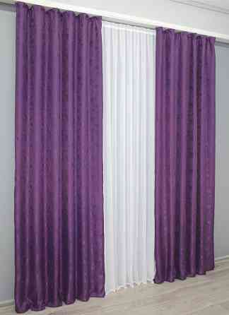 Комплект готових штор VR-Textil Жакард Мармур Al1 № 1301ш Фіолетовий 150х290 см 2 шт (33-0154) Київ