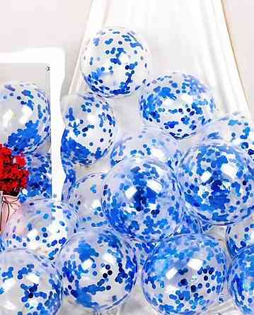 Шарики прозрачные с конфетти синий 12'' 30см Киев