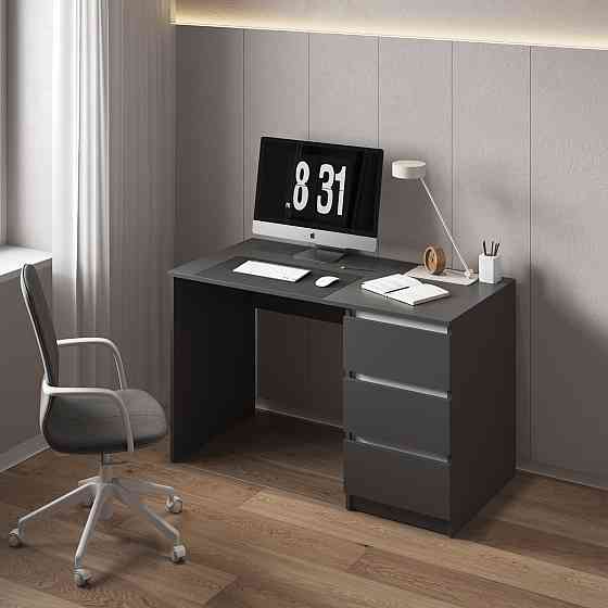 Компьютерный стол VAYS, письменный, современный, с тумбой cправа, 3 ящика з фасадами без ручек R-1 Антрацит-Белые планки Львов