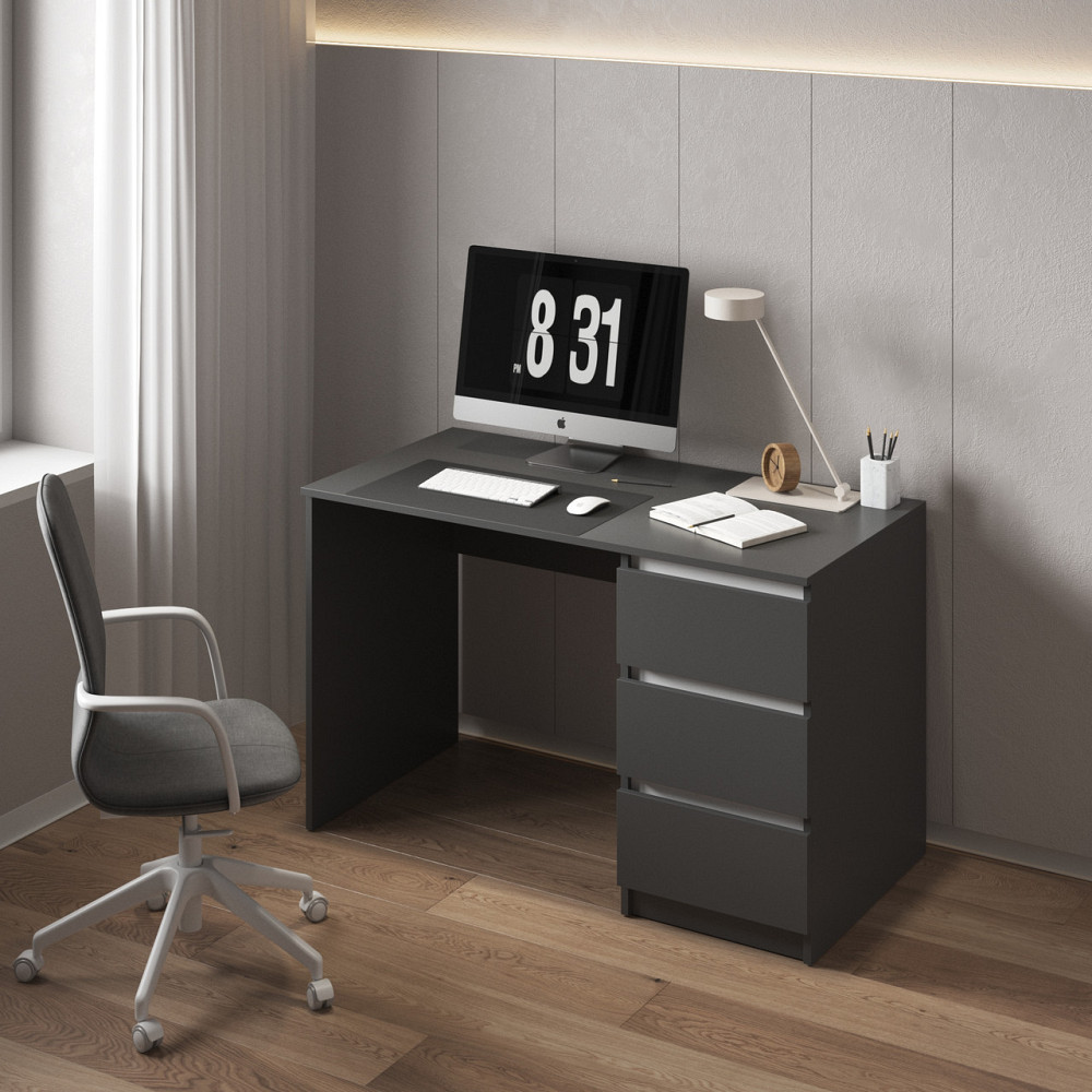 Компьютерный стол VAYS, письменный, современный, с тумбой cправа, 3 ящика з фасадами без ручек R-1 Антрацит-Белые планки Львов - изображение 1