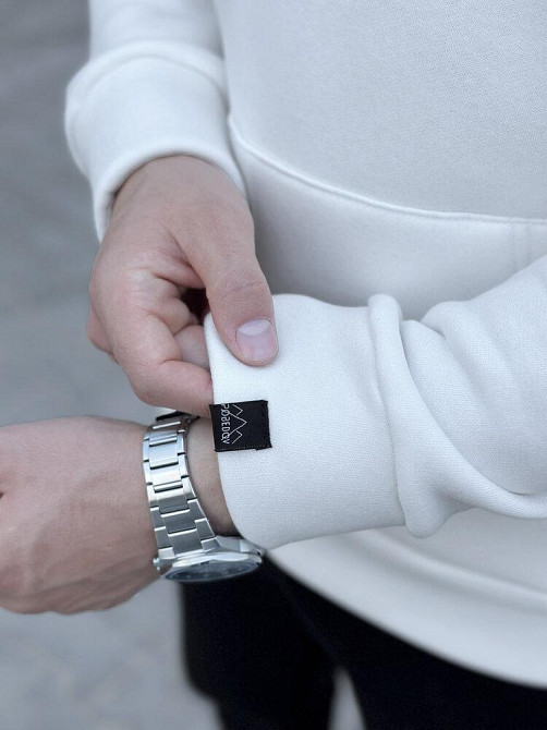 Теплое мужское худи на флисе с капюшоном молочное Pobedov 008 ЗИМА Киев - изображение 3