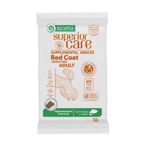 Nature's Protection Superior Care Red Coat Hypoallergenic Oral Care Беззернові ласощі для дорослих собак з рудим забарвленням з лососем, 150 г Київ