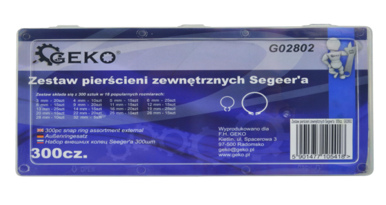 Набор внешних стопорных колец 300шт. (18 размеров) GEKO G02802 Чернигов
