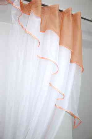 Кухонная занавеска VR-Textil № 114к ламбрекен и тюль персиковый с белым 280х170 см (52-0594) Киев