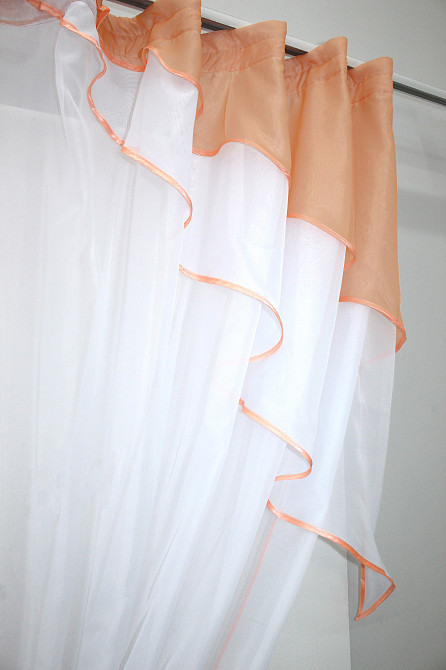 Кухонна занавіска VR-Textil № 114к ламбрекен і тюль персиковий з білим 280х170 см (52-0594) Київ - фото 5