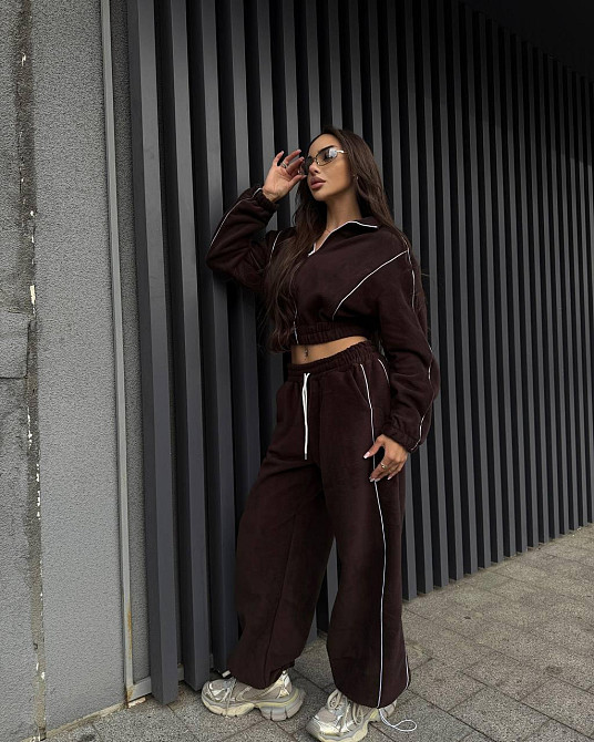 Жіночий стильний і теплий флісовий костюм-двійка Шоколад Одеса - фото 5