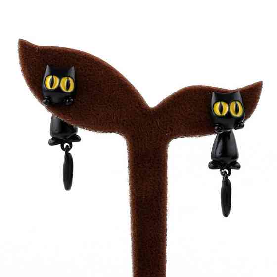 Серьги с котами матовые 4 см черный Киев