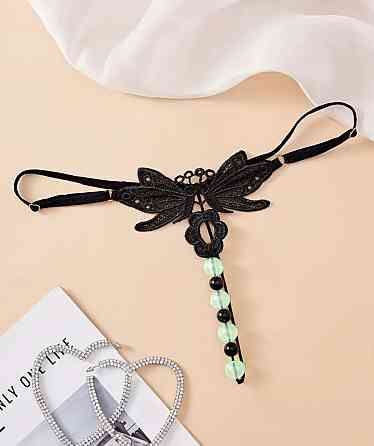 Трусики з намистинками фосфорні жіночі з метеликами oversize чорний Київ