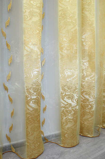 Тюль органза з нейлоновою вишивкою колір напівпрозорий з золотистим 1284т Київ - фото 8