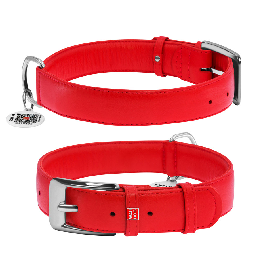 Нашийник для собак шкіряний WAUDOG Glamour з QR паспортом, без прикрас, XL, Ш 35 мм, Дов 46-60 Коломия - фото 2