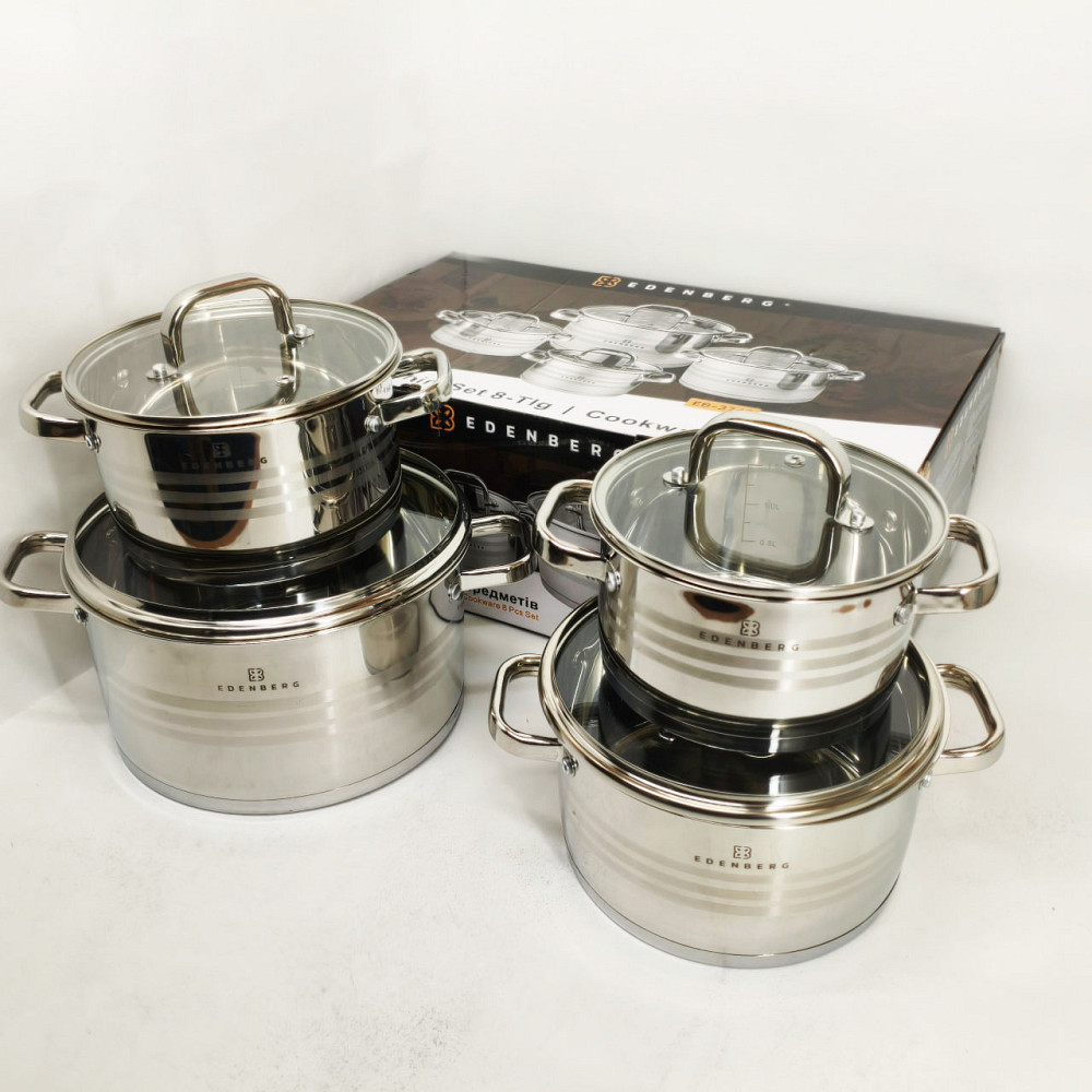 Набор посуды из нержавеющей стали Edenberg EB-3742 со стеклянными крышками 8 предметов LQ-31 Львов - изображение 19