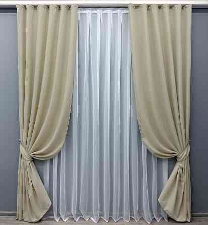 Комплект готових штор VR-Textil Льон Мішковина № 114ш Бежевий 200х270 см 2 шт (32-093) Київ