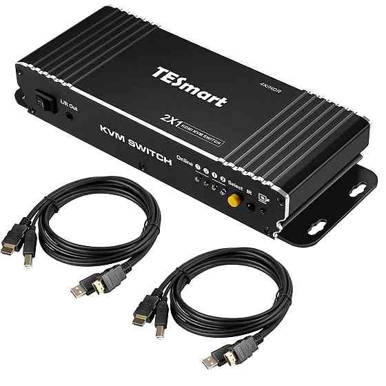 HDMI KVM перемикач TESmart 2х1, 4K 60Hz, керування 2 ПК однією клавіатурою, мишею, дисплеєм, звуком, Київ