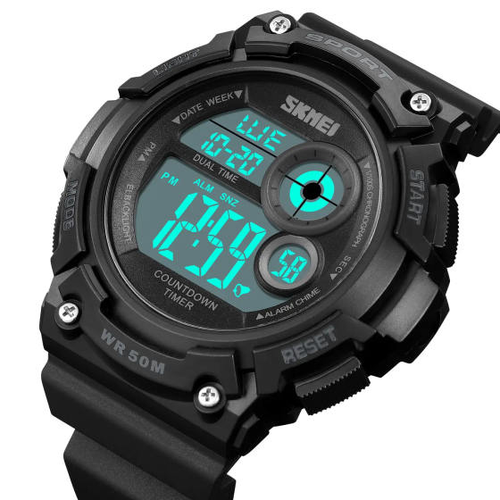 Часы мужские спортивные наручные Skmei 2017 (Черный с белым циферблатом) Винница