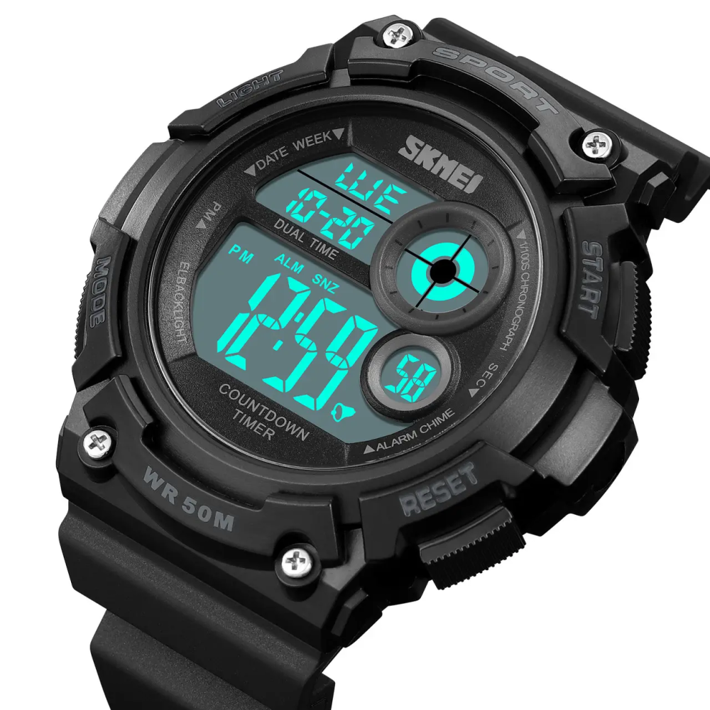 Часы мужские спортивные наручные Skmei 2017 (Черный с белым циферблатом) Винница - изображение 4