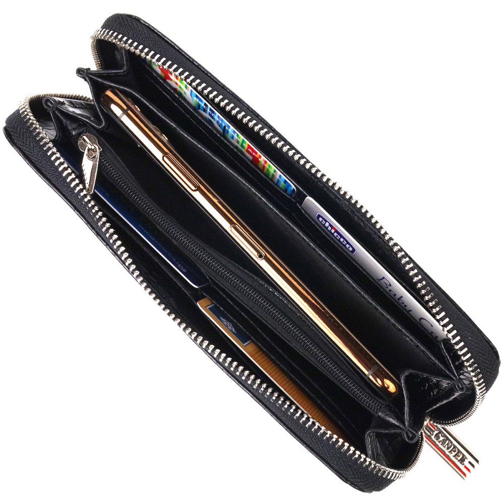 Горизонтальный кошелек для женщин из натуральной фактурной кожи под крокодила CANPELLINI 21623 Черный Киев - изображение 5