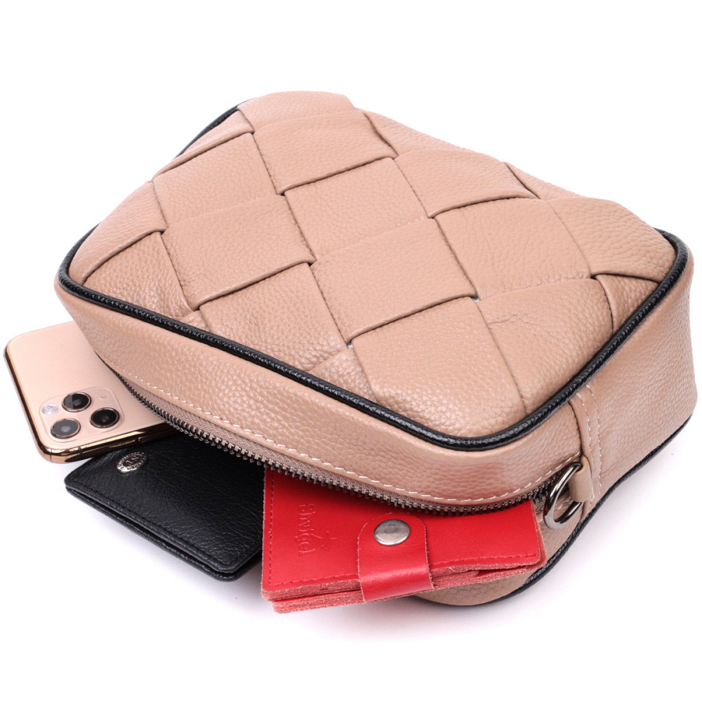 Модная кожаная сумка с переплетами для стильных женщин Vintage 22409 Бежевая Киев - изображение 7