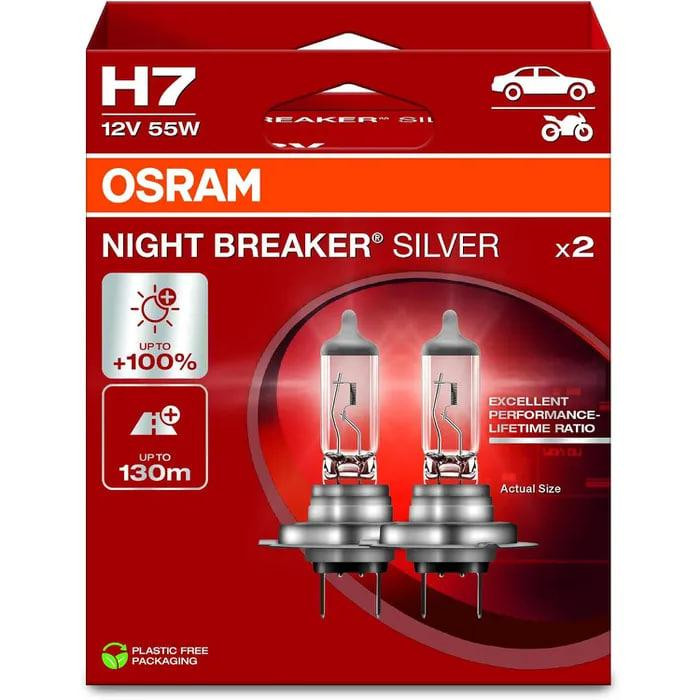 Комплект галогенових ламп OSRAM H7 64210NBS-2HB Night Breaker Silver +100% 55W 12V PX26d (2 шт) Харків - фото 1