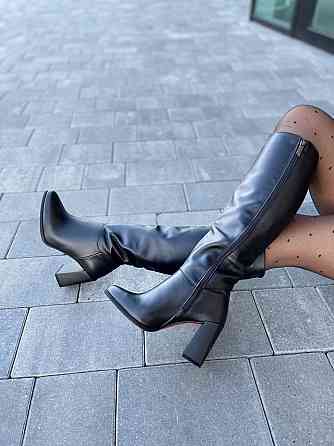 Nivelle Стильні чоботи жіночі демісезонні весна-осінь на підборах чорні з натуральної шкіри р. Коломия