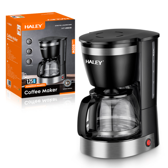 Крапельна кавоварка Haley HY-2808 800Вт 1.25л на 12 чашок, електрична кавоварка зі скляним конусом для американо Одеса
