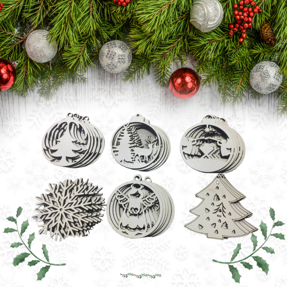 Набір дерев'яних іграшок на ялинку «Happy New Year» у кробці 30 шт, шість видів прикрас, розмір 27х18х4,5 см Кам'янець-Подільський - фото 6