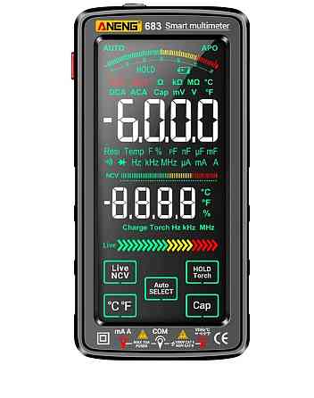 Мультиметр тестер Aneng 683 сенсорный с встроенным аккумулятором AC/DC 10A/1000V с NCV и True RMS (Черный) Винница