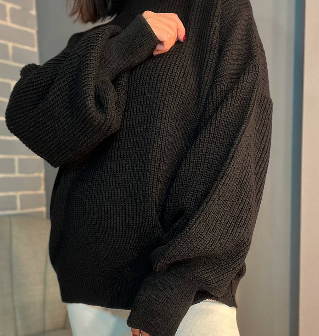 Свитер женский MIX RAY 6607 широкая модель оверсайз удлиненный, черный, one size Киев - изображение 14